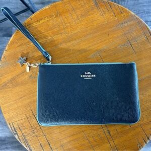 Coach Blue and Teal Leather Wristlet Clutch